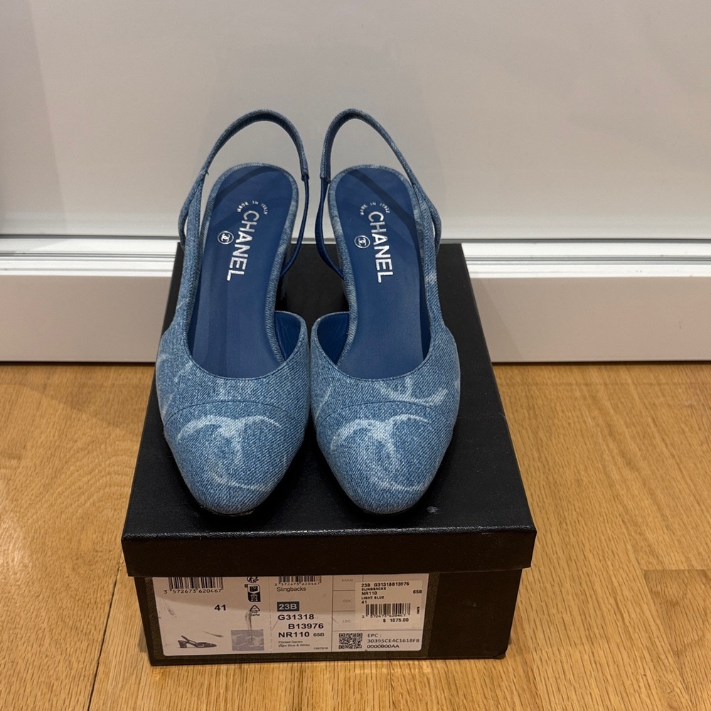 CHANEL Denim Blue Slingback Heels EUR 41